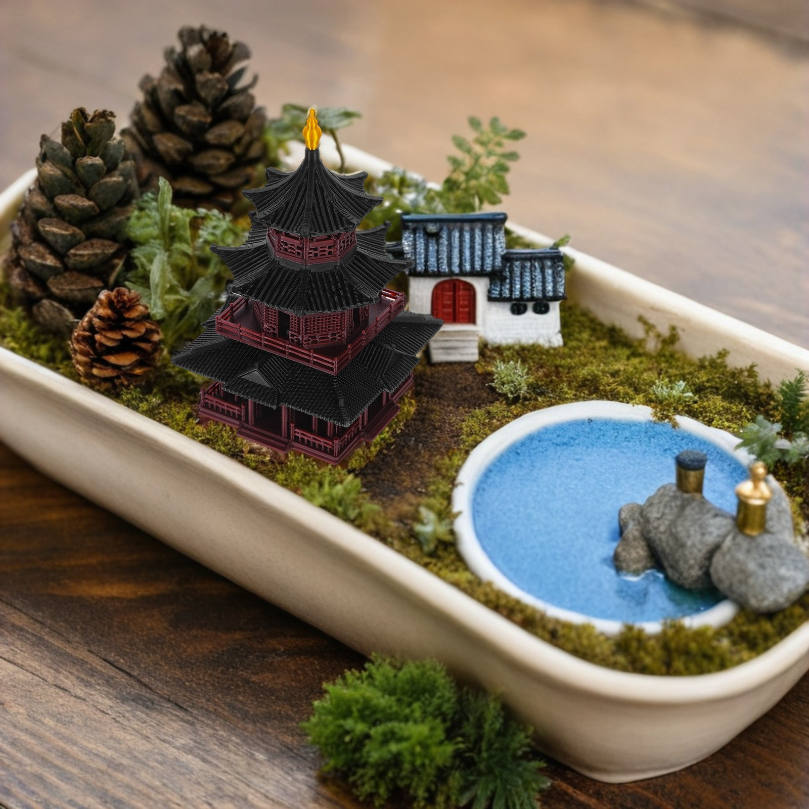 Handmade Asian Zen Pagoda Scul - Mini Bonsai Zen Garden recension och pris